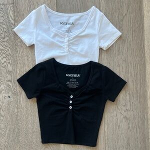 Katie J NYC Black and White Button Detail Shirts